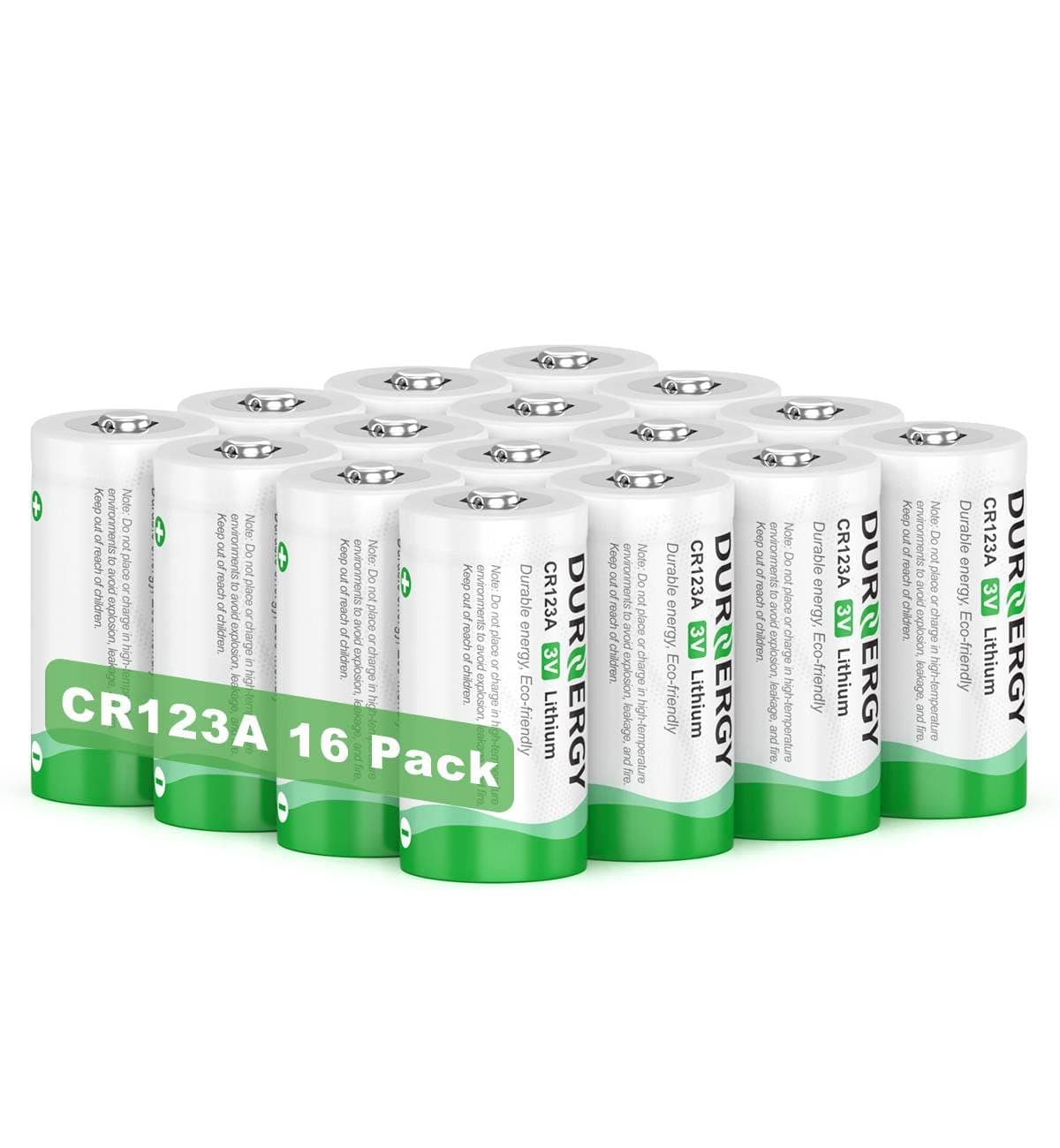 DURNERGY CR123A Lithium Batteries 16 Pack 3 Volt 123A Battery with 10 Year Shelf Life High Power for Flashlights Compatible with CR17335 CR17345