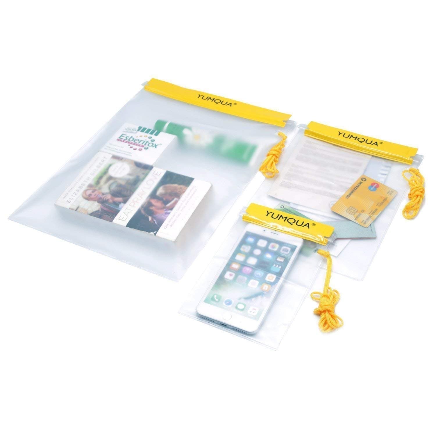 YUMQUA Waterproof Bag, Waterproof Pouch Dry Bag for Document Map Camera Tablet Phone Holder, Set of 3, Yellow
