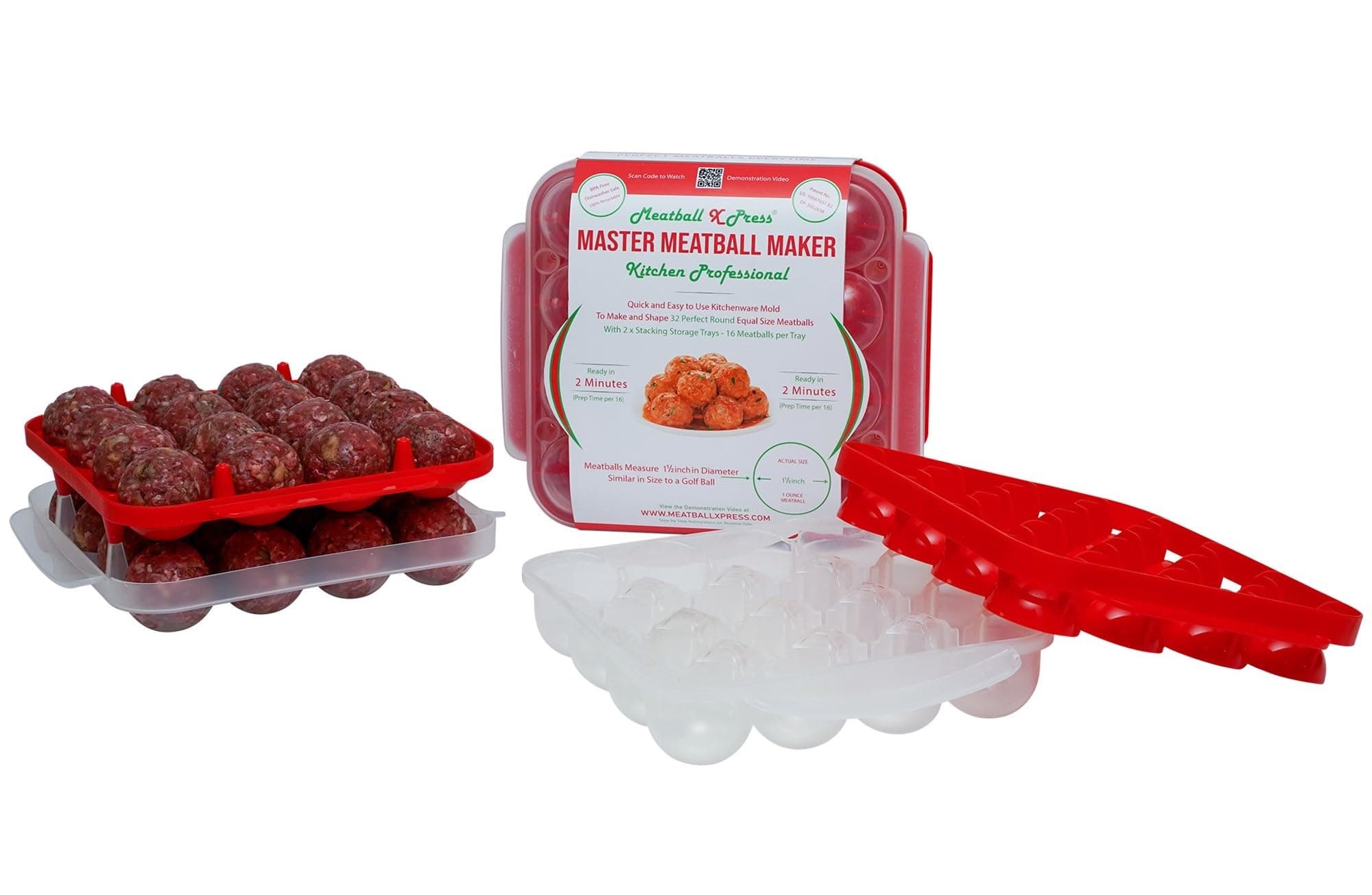 Meatball Maker & Stacking Storage Tray System - Kitchen Professional - 32 Meatball Product
