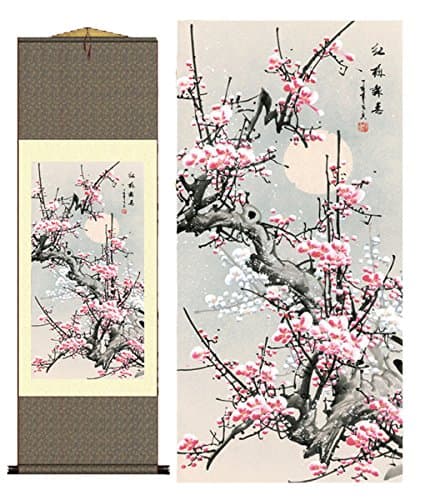 Chinese Wall Scroll Lithograph Design by Grace Silk - Plum Blossoms