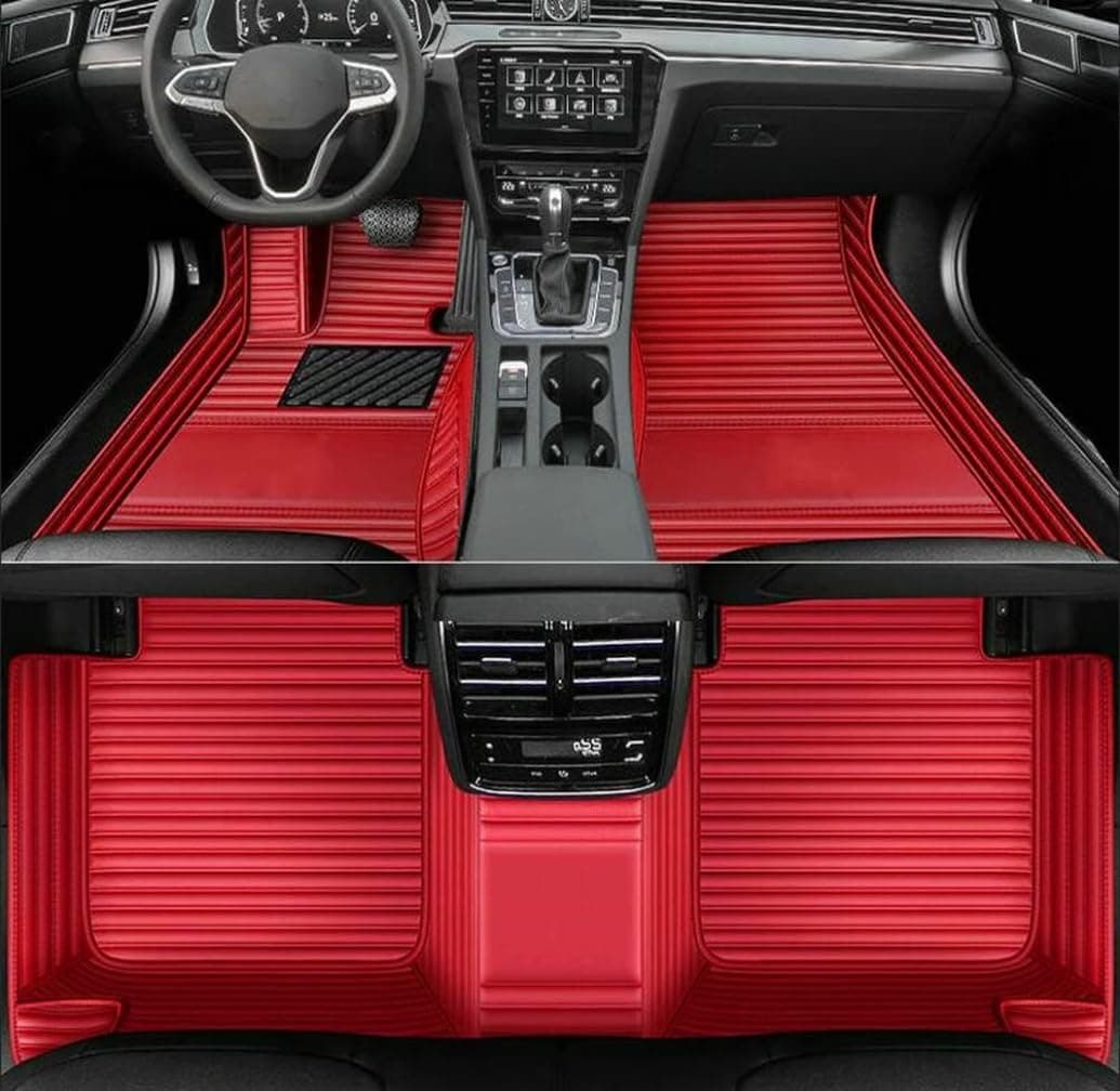 Custom Personalized Floor Mats for Cars,Luxury Full Coverage All Weather Car Floor Mats,Anti-Slip Leather Car Mat Set ,Custom Floor Mats for 99% of Cars, Trucks & SUVs (Streak Pure red)