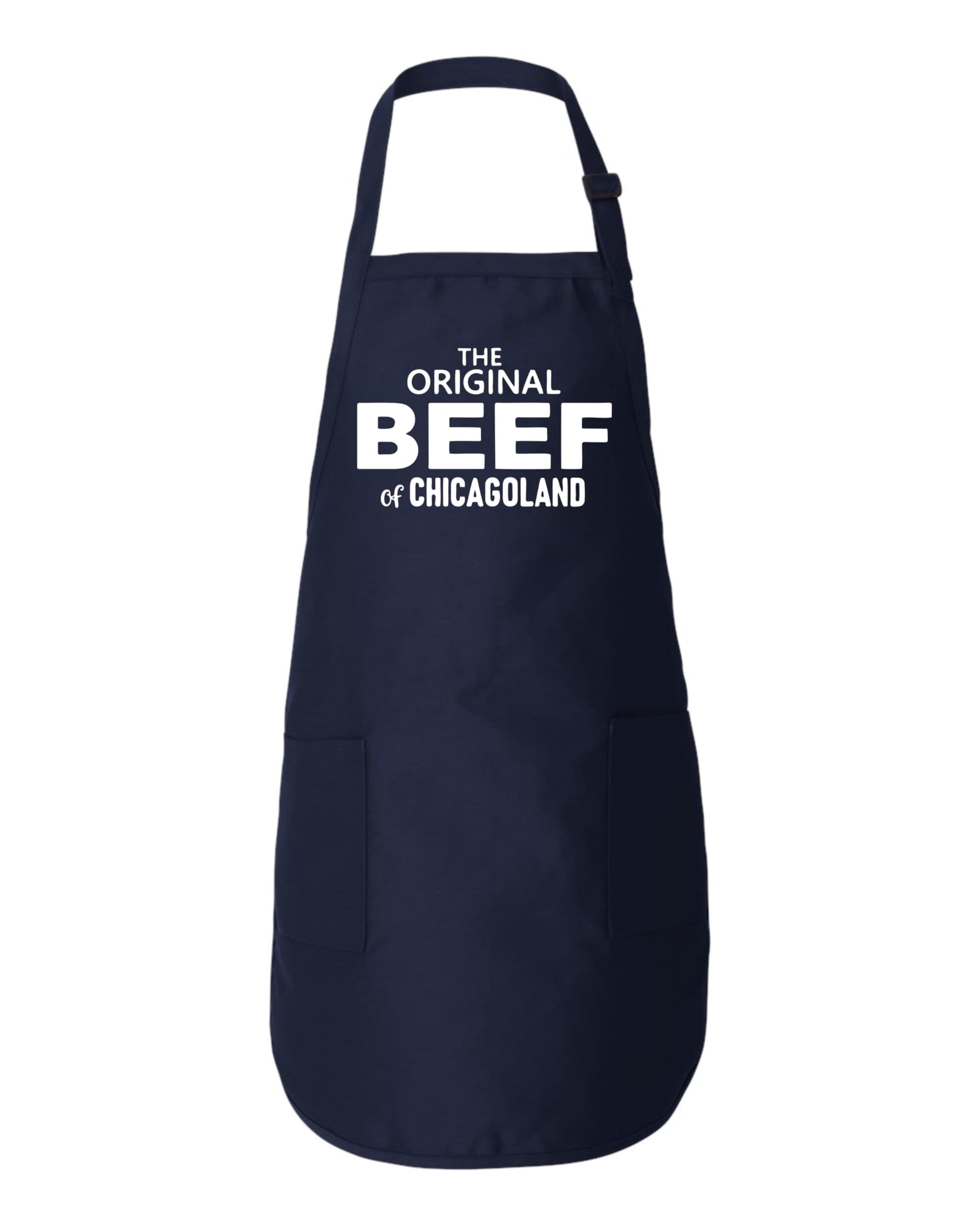 Freedomtees The Original Beef of Chicagoland Apron, Bear Mech Fun Gifts, Funny Aprons, Full-Length Apron with Pockets, Blue, 22 W X 30 L