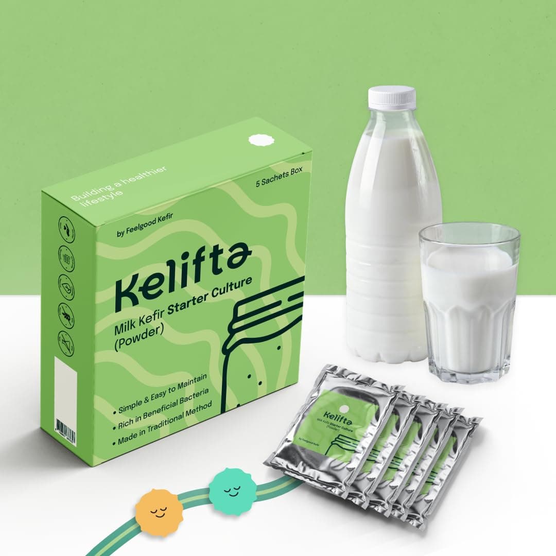 Feelgood Kefir™ - Milk Kefir Starter Culture Powder (1 Pack of 5 Sachets) | Contains 55-60 Live & Active strains* | Ferments Minimum 50 Liters | 1-Year Shelf Life | Lifetime Support | Includes