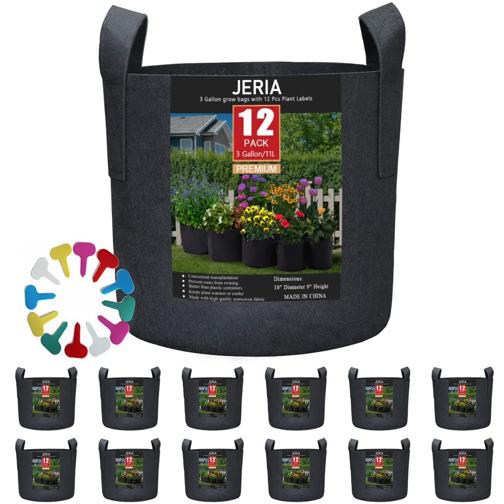 12-Pack 3 Gallon Grow Bags, 300G Thickened Nonwoven Garden Pots,Heavy Duty Fabric Pots with Reinforced Handles