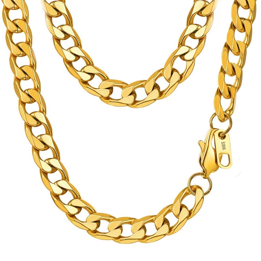 MING KUO18K Faux Gold Chain Hip Hop Necklace, 90s Punk Style Necklace Costume Stainless Steel Jewelry (24 inches, 10mm) (Gold) …