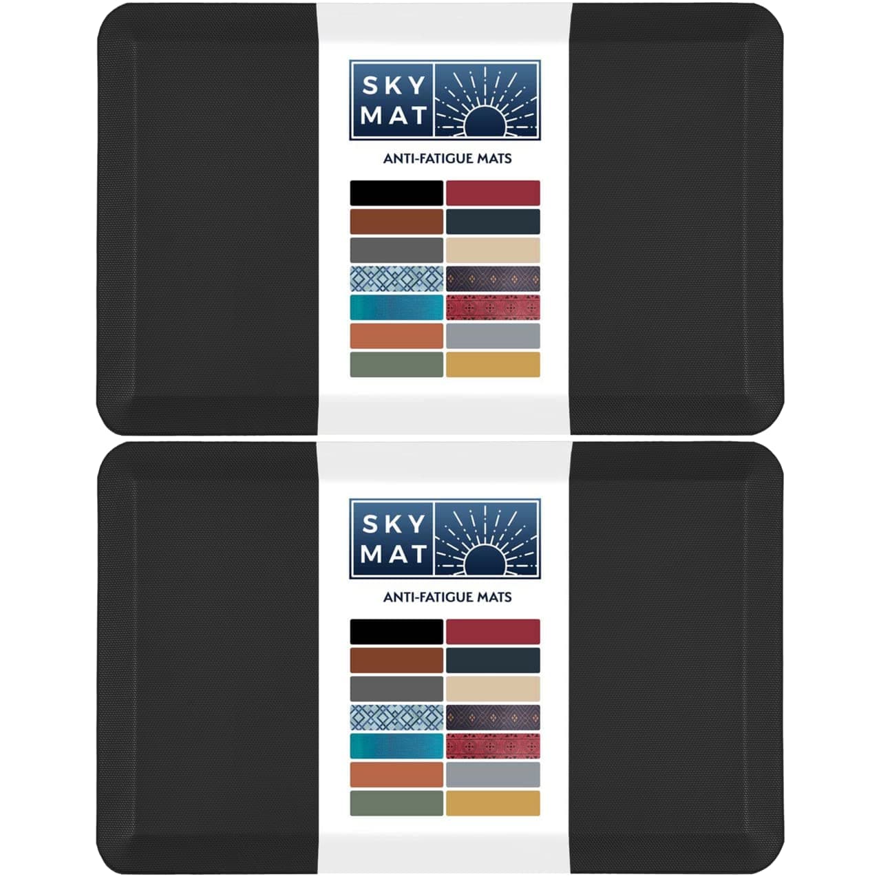 Sky Mat Solutions Anti Fatigue Floor - 3/4" Thick Cushioned Kitchen Rug, Standing Desk - Comfort at Home, Office, Garage - Non Slip, Durable and Stain Resistant (20" x 39" 2-Pack, Black)
