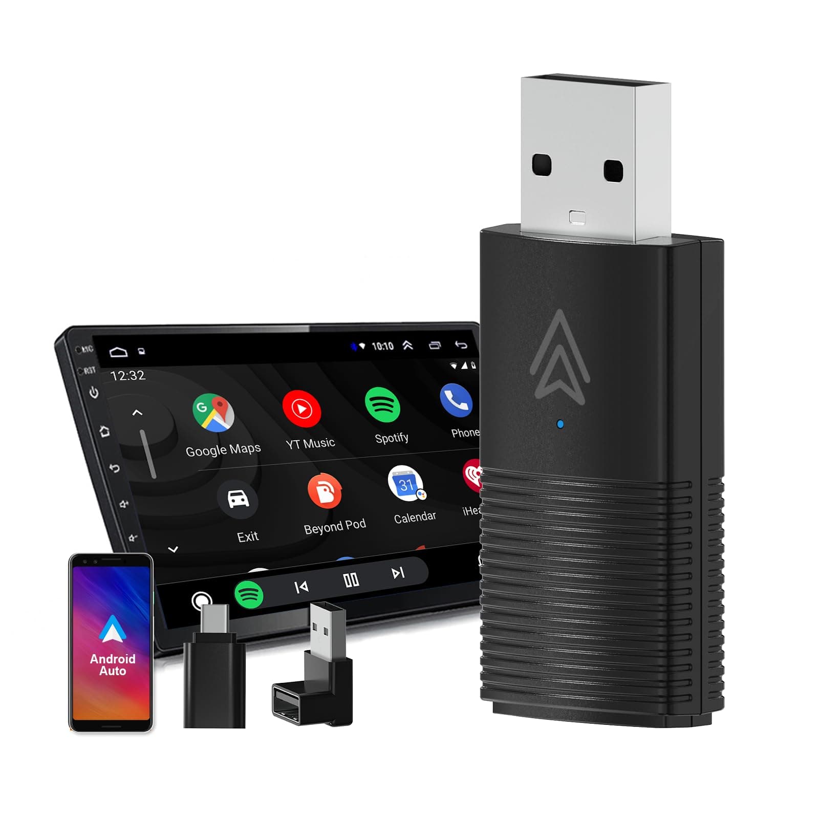 Dilxyuy Mini Android Auto Wireless Adapter, Wireless Android Auto Adapter for Cars with Factory, Auto-Connect from 2016+ & Android 11+, Plug & Play, Online Update