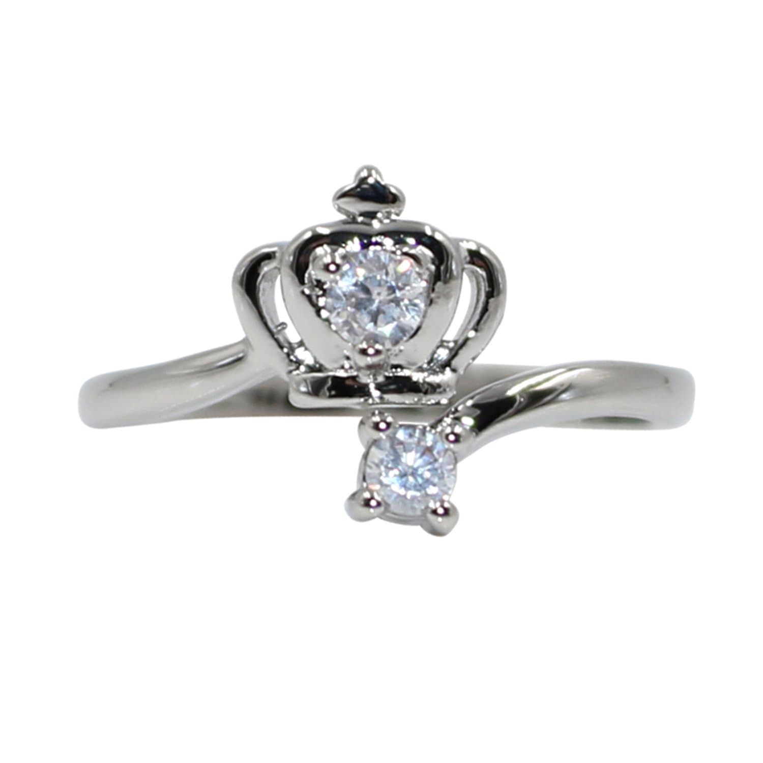 Fashion Ring 925 Silver Plated Crown Cubic Zirconia Adjustable for Women Girls Princess Queen