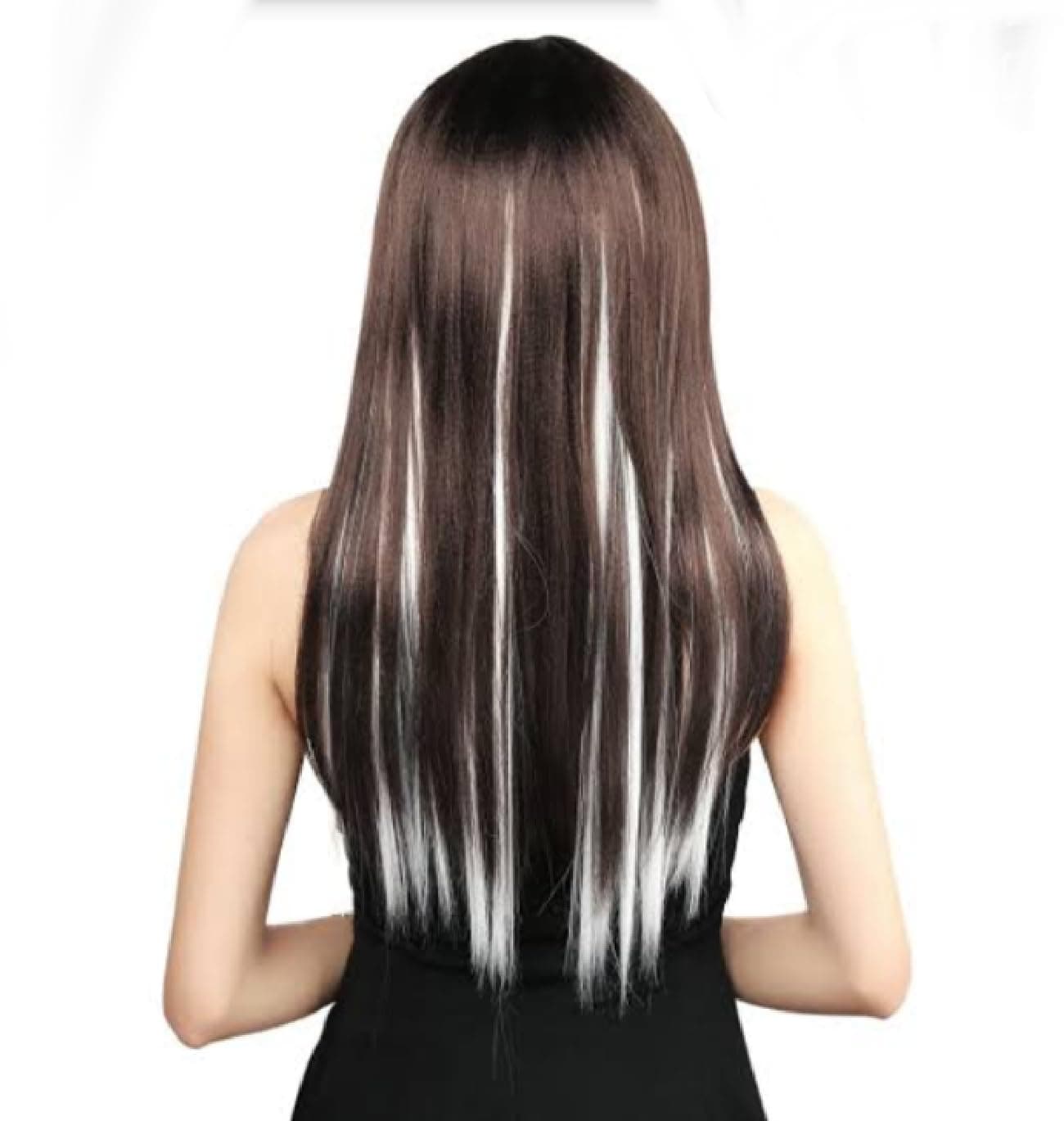 Rizi : 2 Pcs Colored Streaks Single Clip Hair Extension Highlight Streaks For women (White)