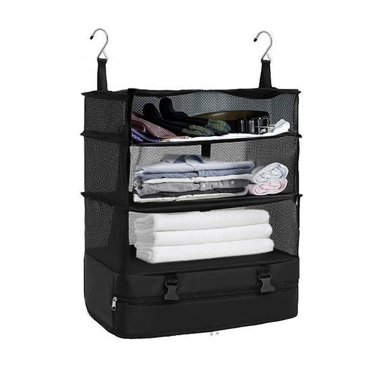 Artos Portable Collapsible Hanging Travel Shelves Bags, Suitcase Organizer, Packing Cubes for Travel, Carry-On Closet Insert, Large Capacity Travel Bags Collapsible 4-Shelf Travel Closet with 2 Hooks