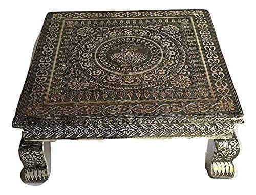Antique Silver Premium Quality Puja Bagot/Table/Chowki - 18" X 18" X 5" Large