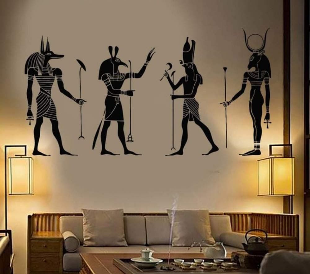 LJLQ Big Wall Decoration Egypt Egyptian Gods Room Sticker Vinyl Art Removable Poster Modern Ornament Anubis Ra Seth Apis Mural 80X42cm