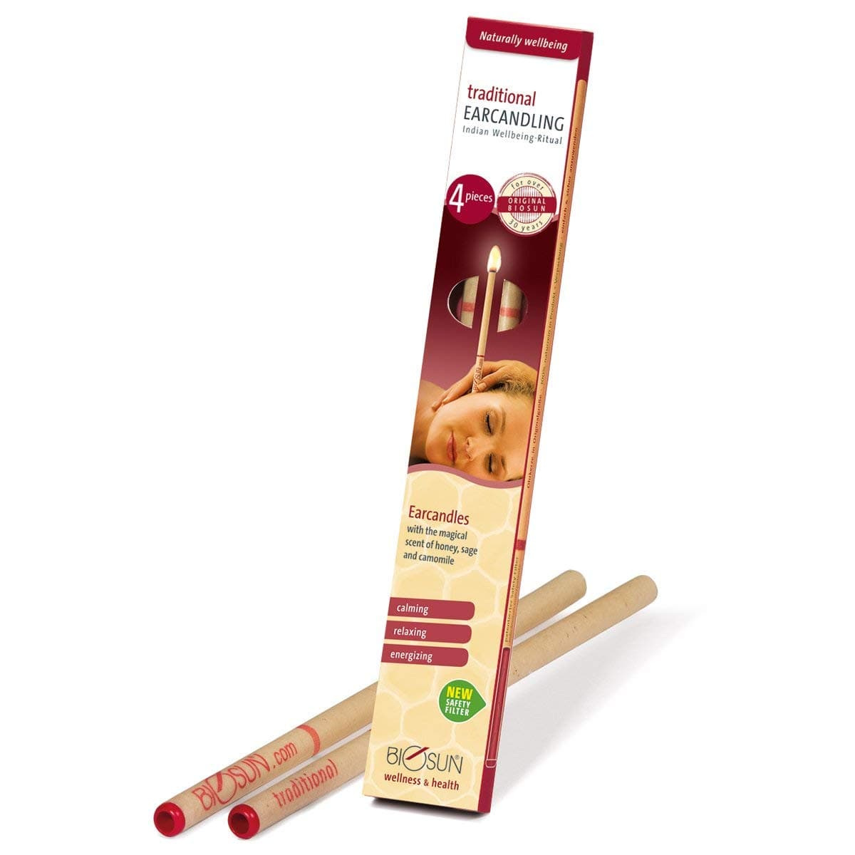 4 Pieces (2 Pairs) Original BIOSUN Traditional Earcandles, Honey/Sage/Camomile