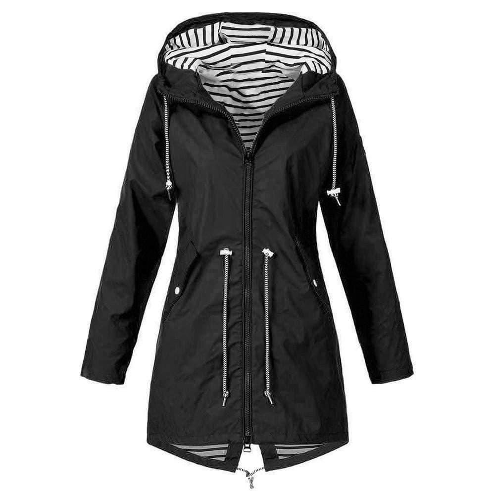 TIMEMEAN Light Hooded Raincoat Women Rain Mac Women Ladies Waterproof Jacket Lightweight Comfortable Black Size 12