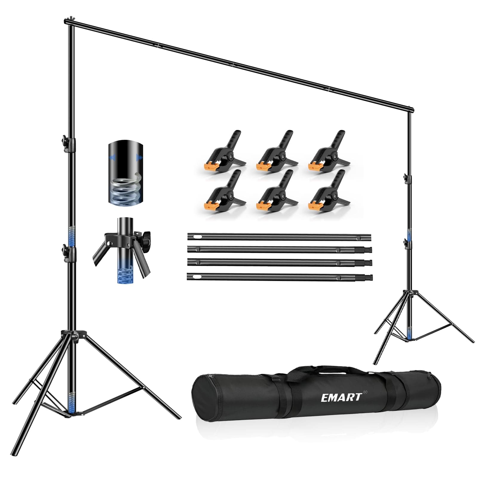 EMART Heavy Duty Backdrop Stand 10 x 12ft Photo Video Studio Adjustable Photography Background Support System Kit with Carry Bag
