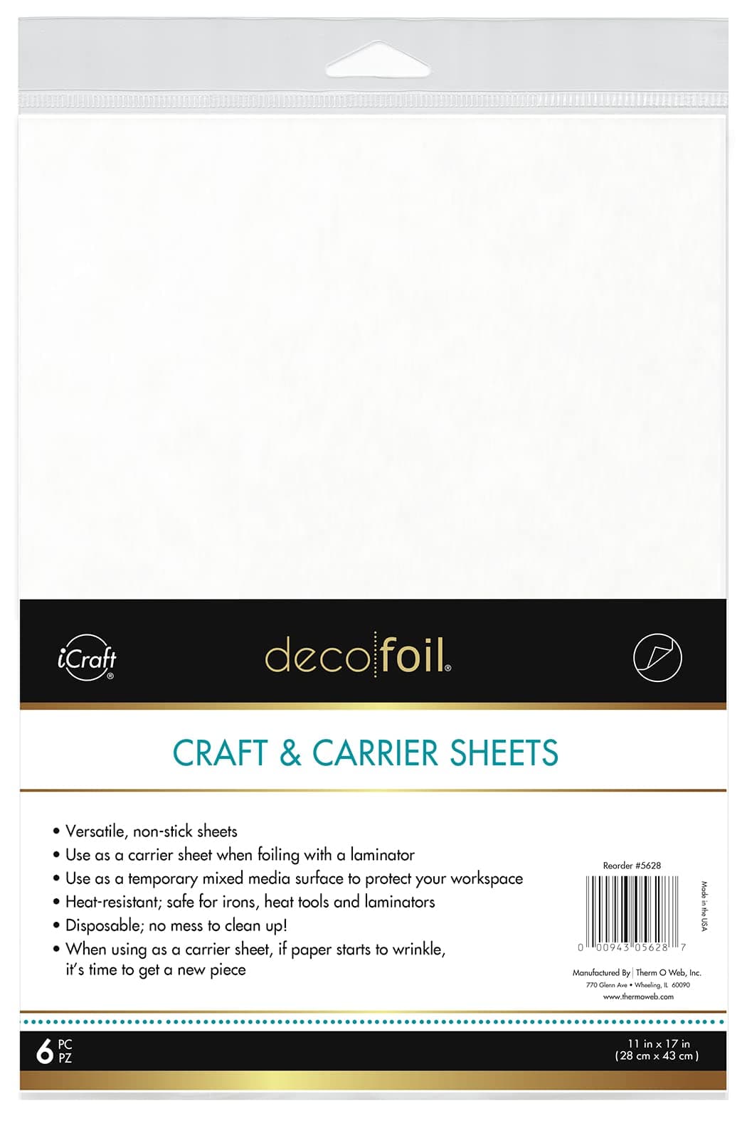 iCraft Deco Foil Craft & Carrier Sheets, 11" x 17", 6 Sheets per Pack