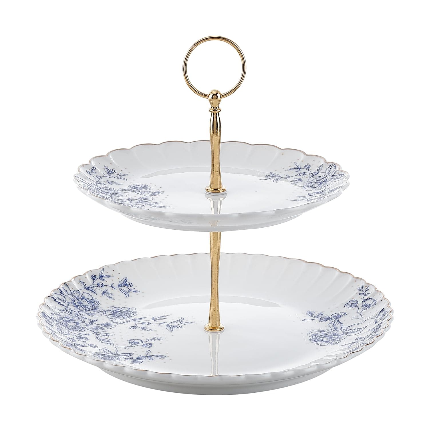 Bloosnow Porcelain Cake Display Stand, White Afternoon Tea Stands, Floar Cup Cake Fruit Dessert Party Server Plates Stands (Blue)