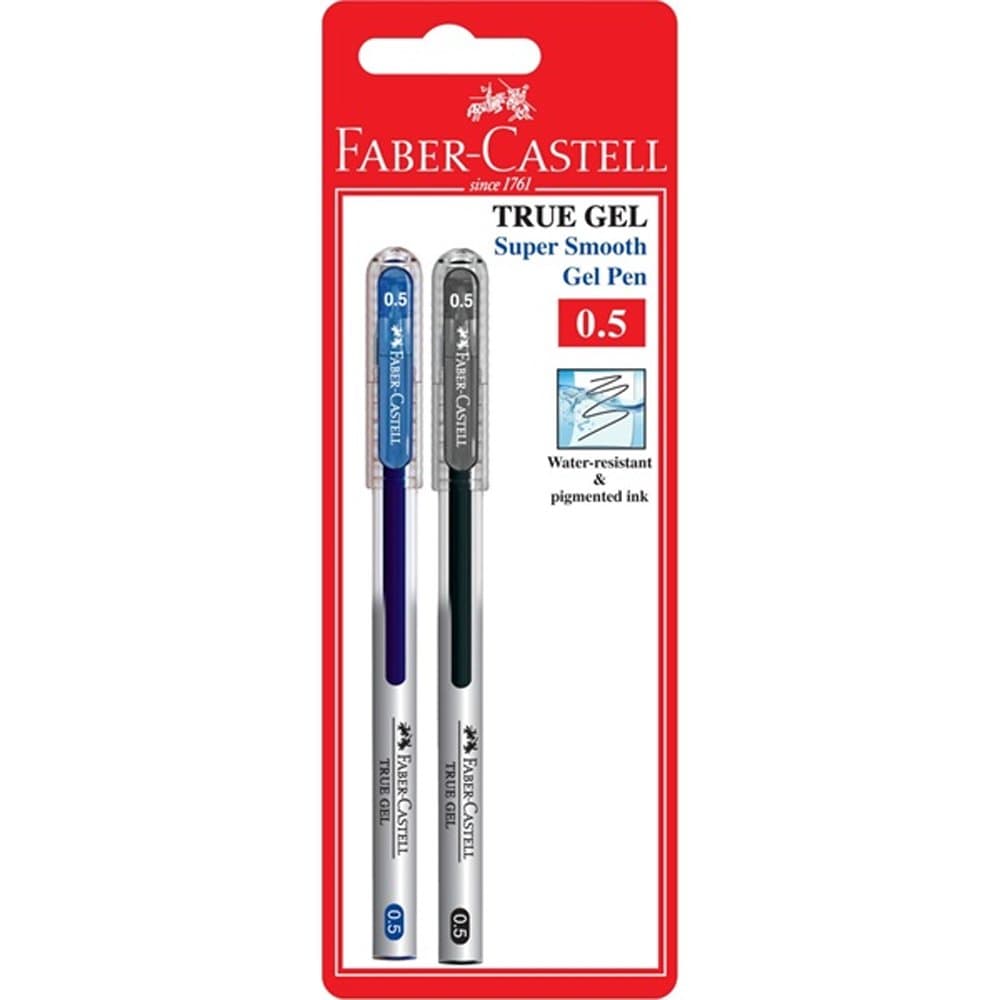 Faber-Castell True Gel Pen 0.5mm Super Smooth (Blue, Black, Sealed in Blister Card)