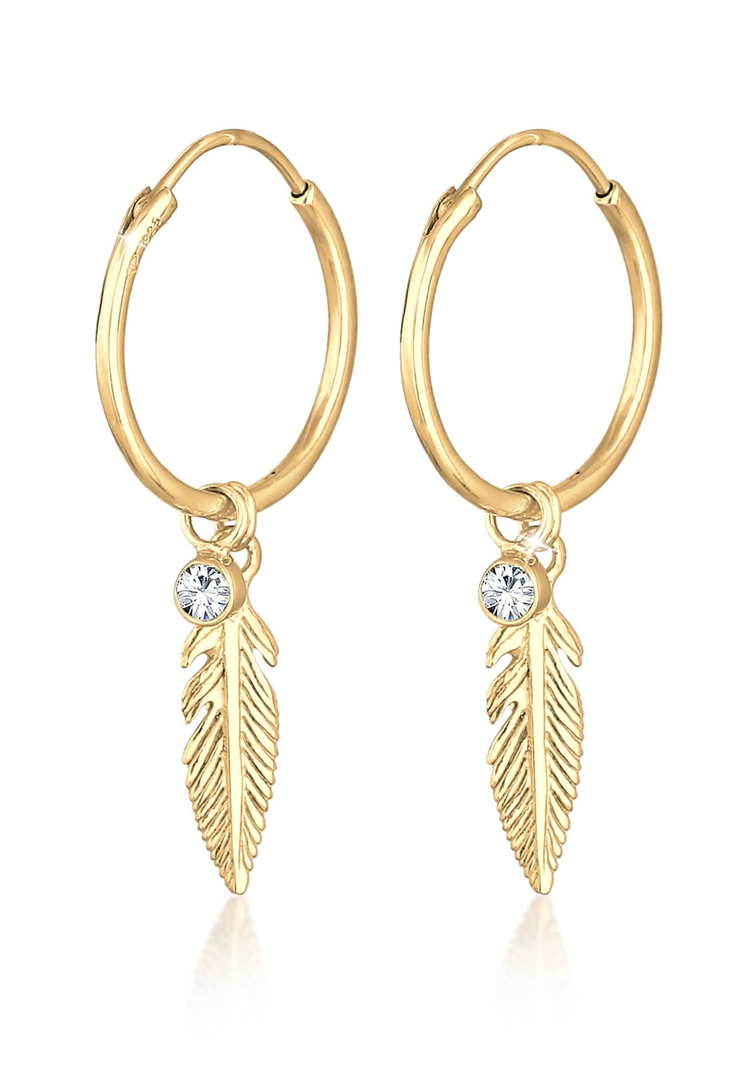 ElliEarrings Creole Feather Boho Crystals 925 Sterling Silver