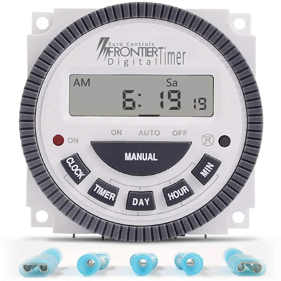 EURO CONTROLS Frontier TM619-2 - 30 Amps Digital Programmable Timer 5 Pin Volt - Free Countdown Program - Replaceable Battery - New X2 Voltage Circuit - ABS (White and Grey)