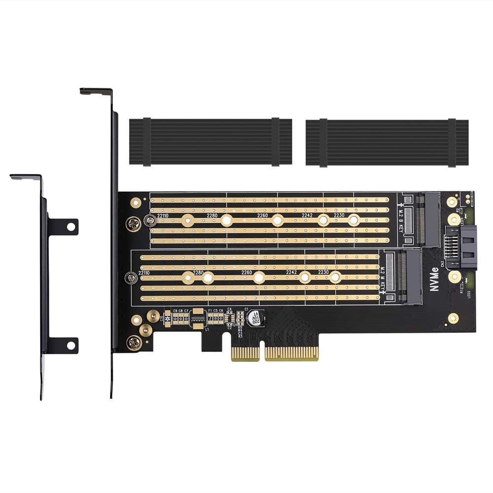 MHQJRH Dual M.2 PCIE Adapter for SATA or PCIE NVMe SSD with Advanced Heat Sink Solution,M.2 SSD NVME (m Key) and SATA (b Key) 22110 2280 2260 2242 2230 to PCI-e x 4 Host Controller Expansion Card