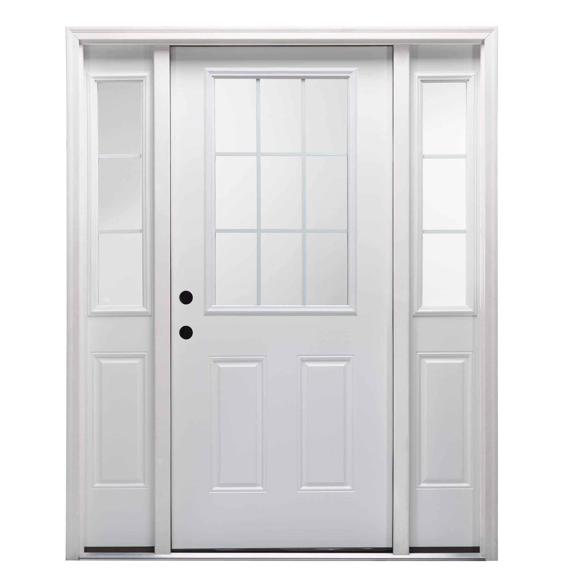 National Door CompanyZ029745R Fiberglass Smooth, Primed, Right Hand In-Swing, Exterior Prehung Door, Clear Glass 1/2 Lite 2-Panel, 36"x80" with 12" Sidelites