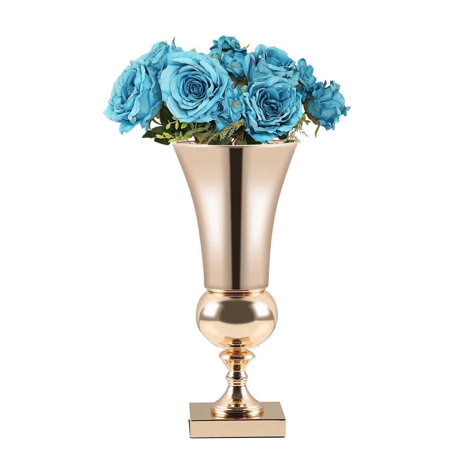 YORKING Tabletop Vase 43cm Gold Metal Wedding Flower Trumpet Vase Table Decorative Centerpiece Artificial Flower Arrangements for Anniversary Ceremony Party Birthday Event Aisle Home Decoration