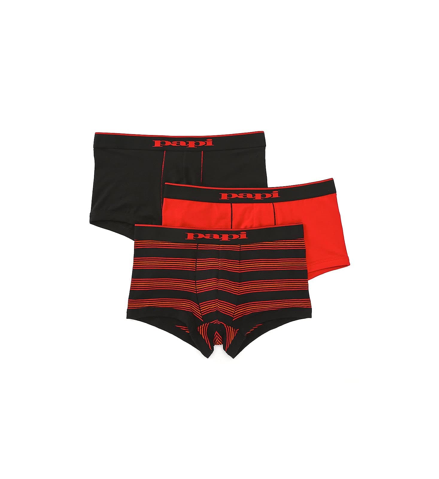 Men's 3-Pack Stripe/Solid Brazilian Trunk Underwear, Inner Wear for Men, Brief, Black/Red, Small