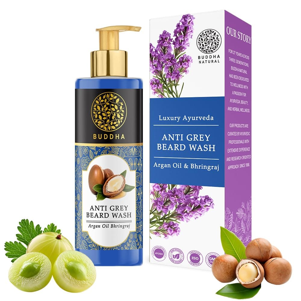 Buddha Natural Grey Hair Beard Wash (120ml) - Ayush Certified - Restores Natural Black Beard Hair & Gives Softer, Shiny, Thicker Beard | Chemical-Free, No Side-Effects