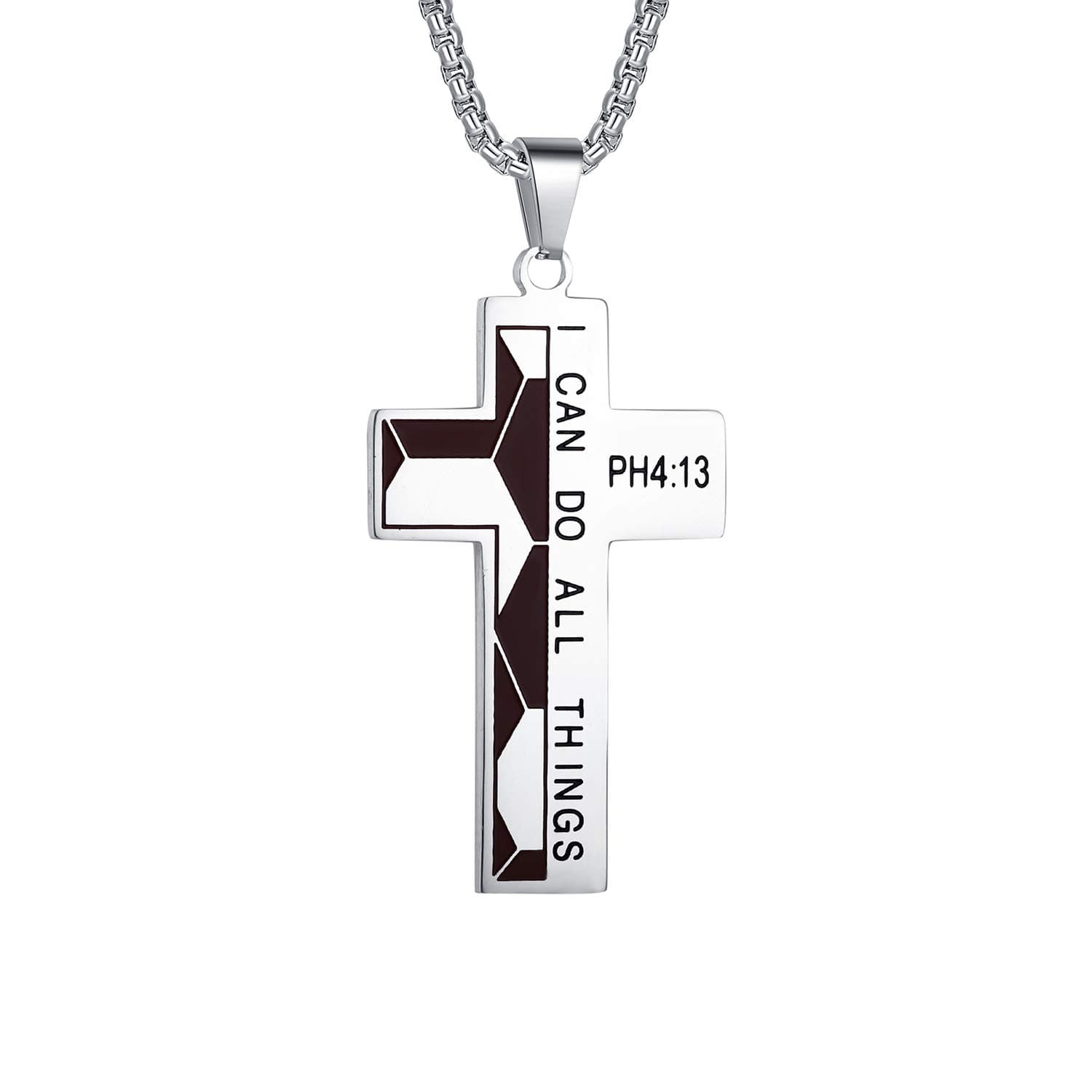 Soccer Gift for Men Cross Necklace Stainless Steel Chain Bible Verse I CAN DO All Things Pendant Sport Jewelry