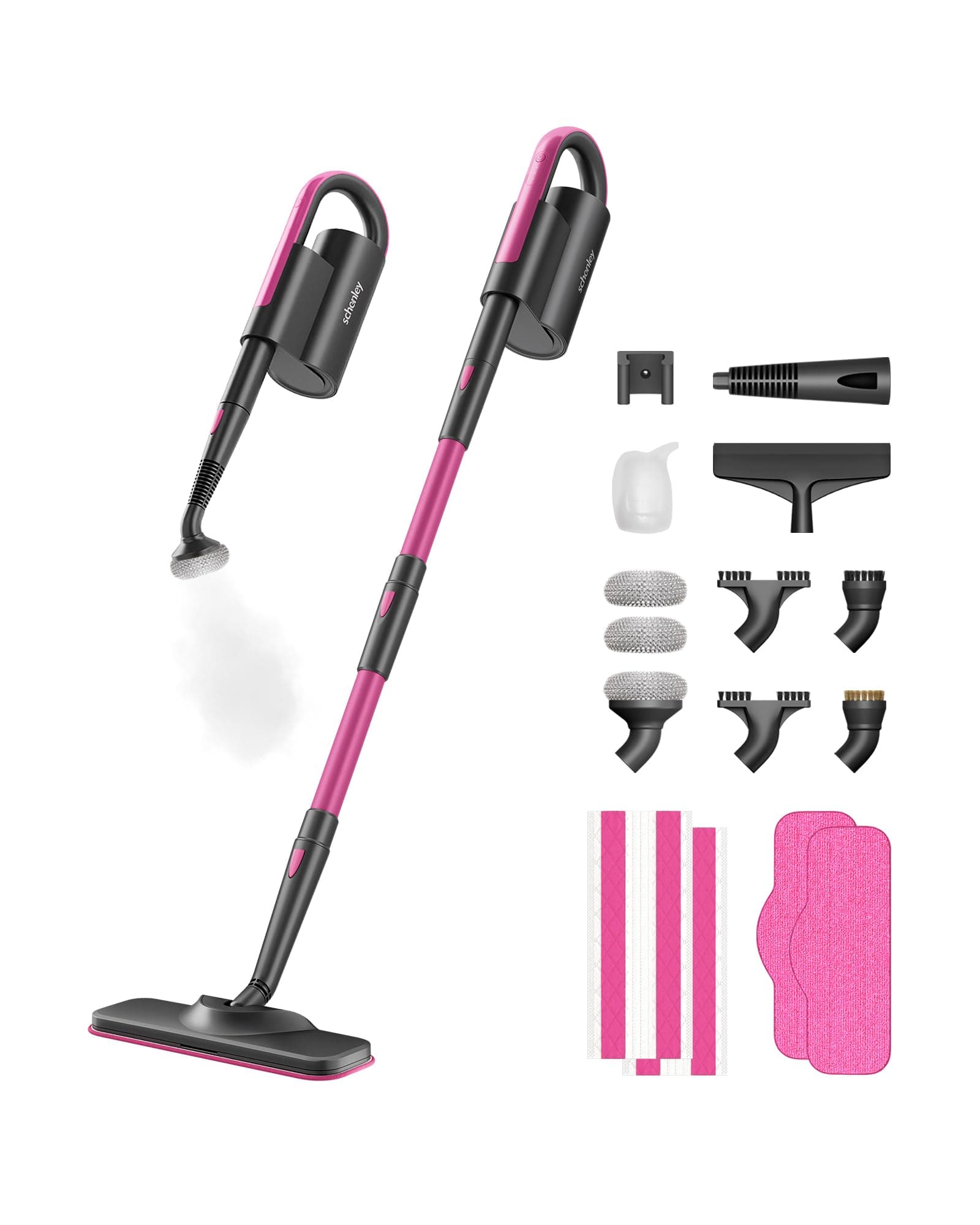 Schenley 19-in-1 Steam Mop Dual-Rod Design with Detachable Handheld Steamer for Walls, Grouts, Hard Floors, Tiles, includes Multi-purpose Accessories, Washable Microfiber Pads and Disposable Pads