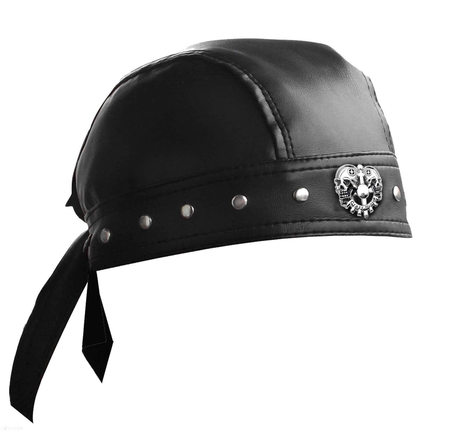 Cycling Bandana Doo Rags Adjustable Skull Cap Motorcycle Biker Leather Cap Black