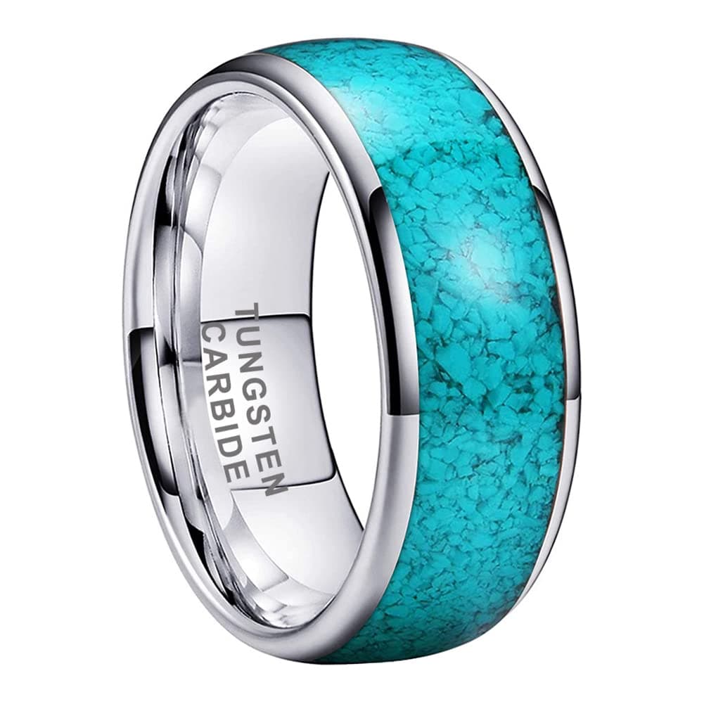 TUTISS4mm 6mm 8mm Tungsten Rings for Men Women Engagement Wedding Bands Crushed Turquoise Inlay Domed I Love You Engraved Comfort Fit