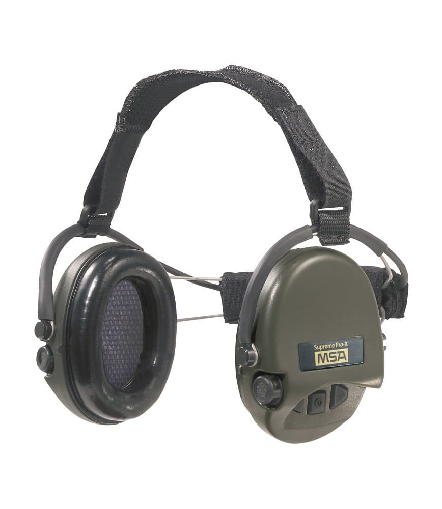 MSA Sordin Supreme Pro X neckband SOR76302/X active professional hearing protection, green cups design, AUX IN.