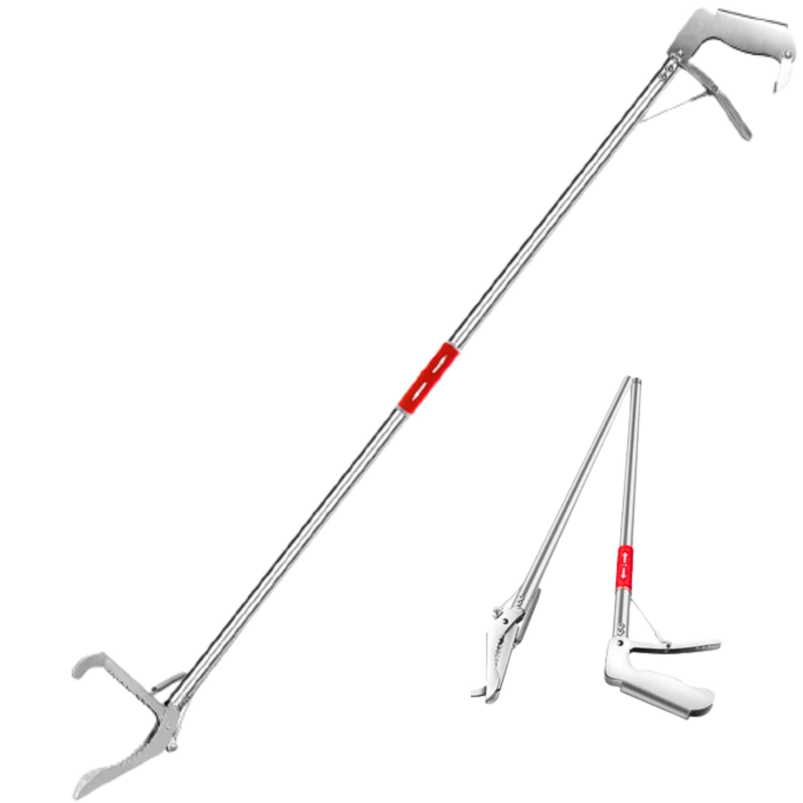 FAB TECH 120 cm / 4ft Long Arm Stainless Steel Heavy Duty Grabber Pickup Tool | Fruit Picker Stick | Excellent Grip Handle (Pack of 1) with Foldable Design