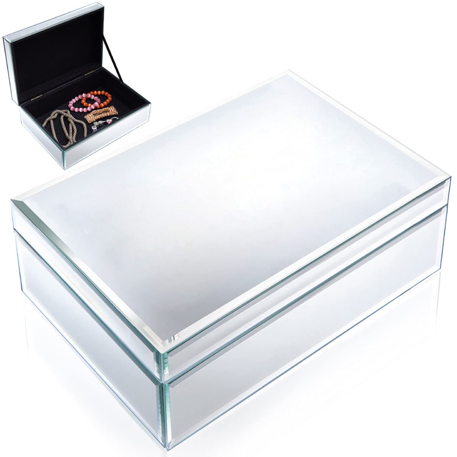 Meetart Silver Glass Mirrored Jewelry Box Simple Classic Storage Organizer High-end Luxury Big Mirror Box