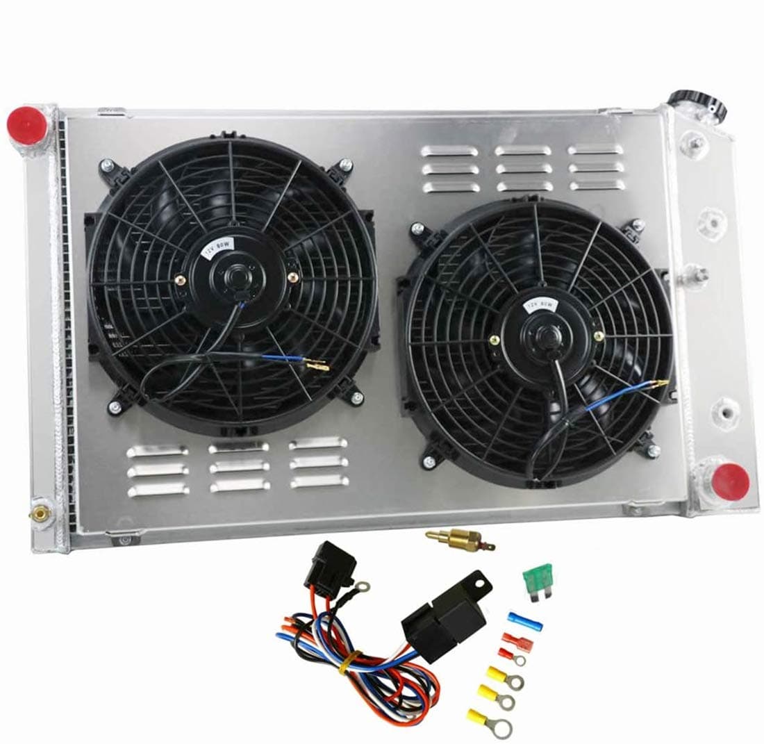CoolingSky 4 Row Aluminum Radiator + 2X12" Fan W/Shroud Combo & Relay Kit for Chevy&GMC C/K Series 10 20 30 Pickup 73-80 /Camaro 70-81/ Monte Carlo & El Camino 78-87, More Buick GM Cars