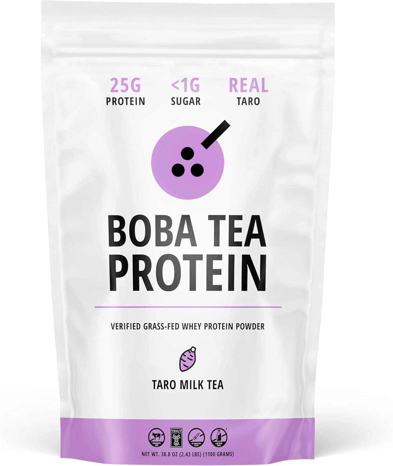 Boba Tea Protein Taro Milk | 25g Grass-Fed Whey Protein Isolate Powder | Gluten-Free & Soy-Free Bubble Tea Drink | Real Ingredients & Lactose-Free Protein Drink | 25 Servings