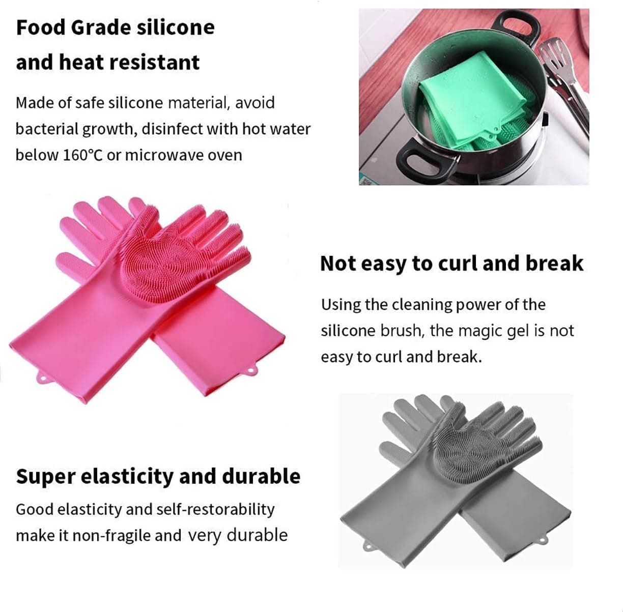 Zureni Silicone Gloves Reusable Rubber Dishwashing Kitchen Scrubber for Pet Grooming Washing Dishes Bathroom Car - (2 Pair, Multicolour)