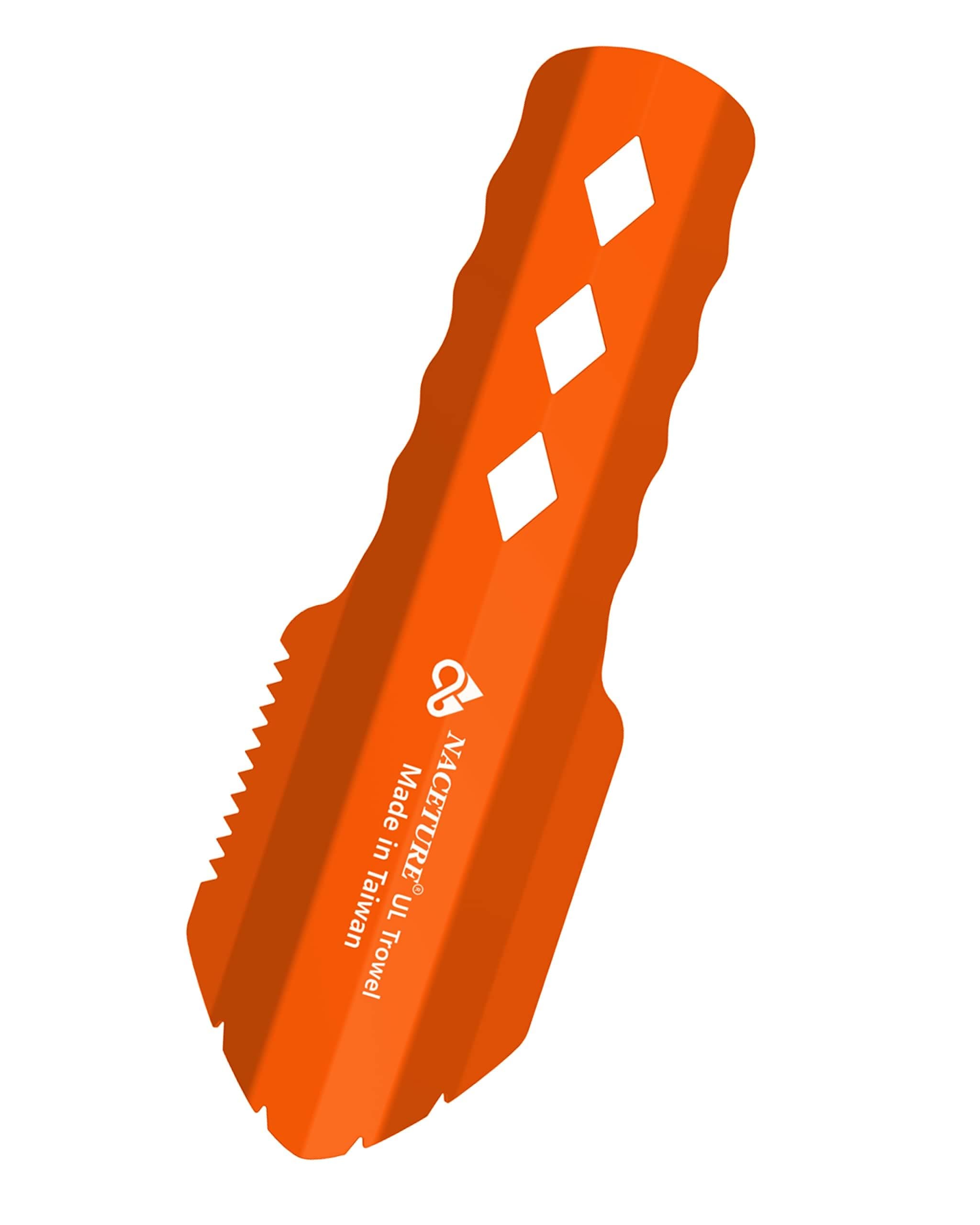 Ultralight Backpacking Trowel Aluminum Shovel Small Potty Multitool with Longer Handle Design Essential for Hiking, Camping and Survival Bags (Orange 1 Pack)