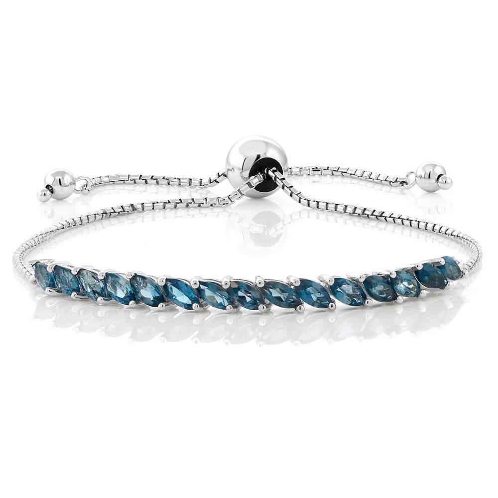 1.50 Cttw London Blue Topaz Tennis Bracelet For Women | 925 Sterling Silver | Gemstone Birthstone | Adjustable Bolo Bracelet For Women | Easy-On Easy-Off