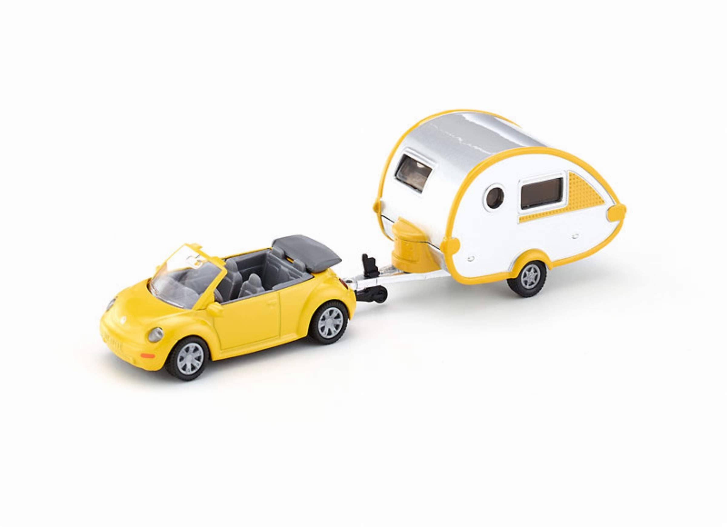 1629, Car with Trailer Caravan, Metal,Plastic, Yellow,Silver, Detachable caravan