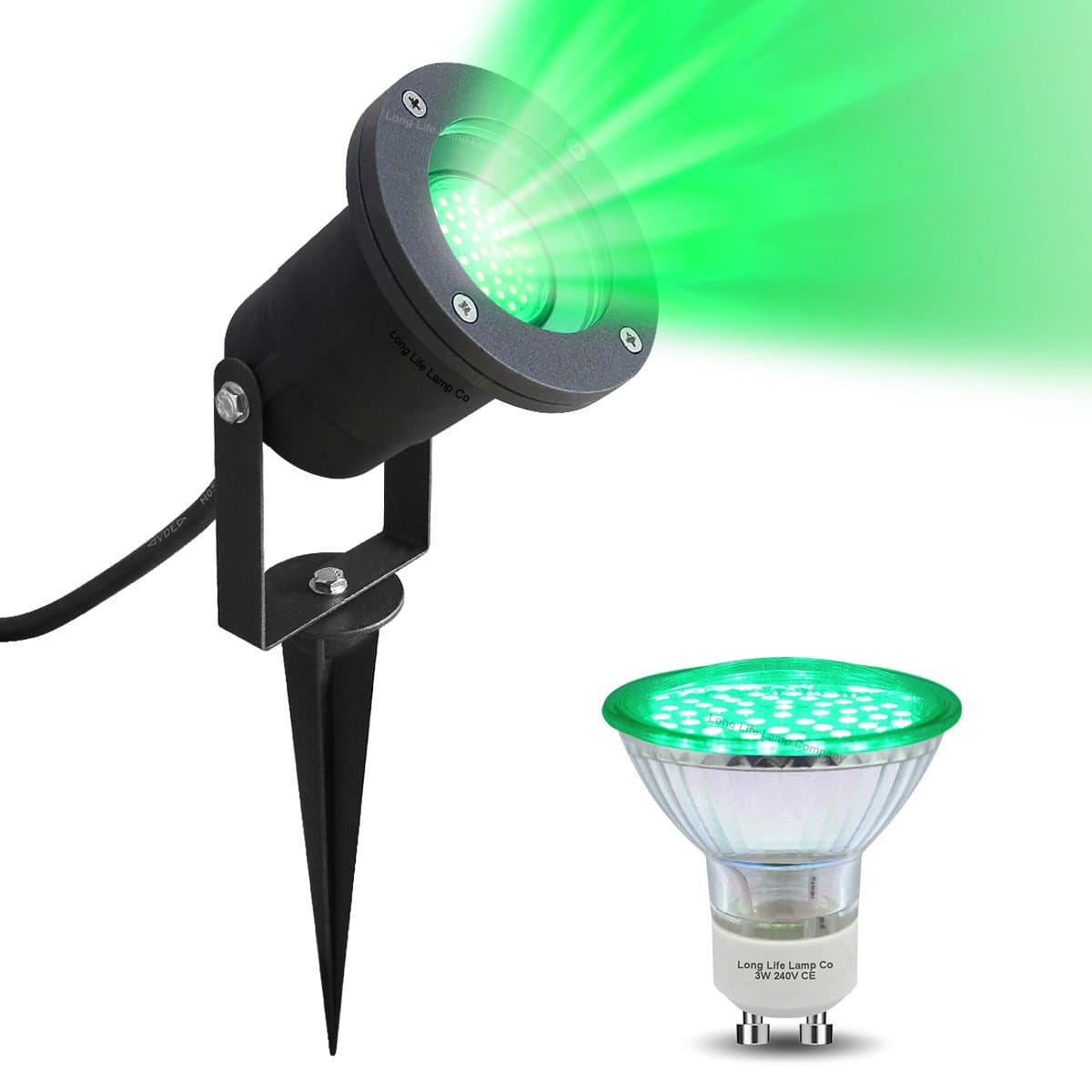 Outdoor Garden Spike Light Green GU10 Replaceable Bulb 240v IP65 Pathway Lawn LED Spot ZLC01BS-G