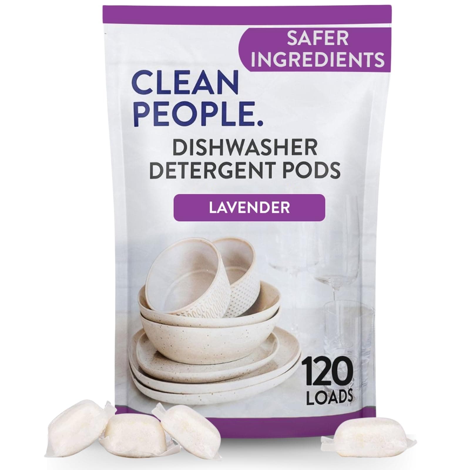 The Clean People Dishwasher Detergent Pods | Cuts Grease and Rinses Sparkling Clean | Residue-Free | Lavender, 120 Pack