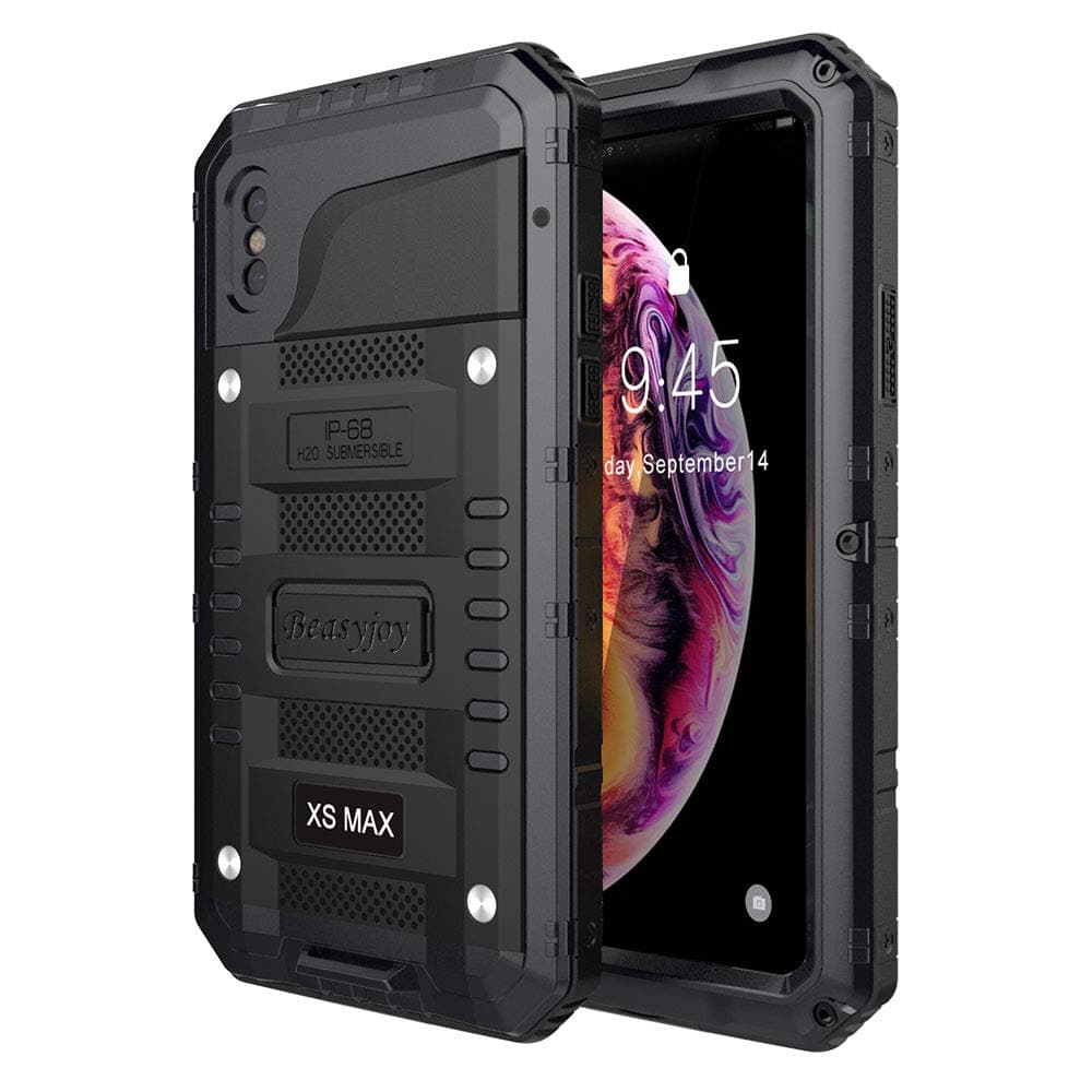 Beasyjoy for iPhone Xs Max Case Waterproof Metal Heavy Duty Strong Durable Cover Built-in Screen Full Body Protective Shockproof Tough Rugged Hybrid Military Grade Defender for Outdoor-Black