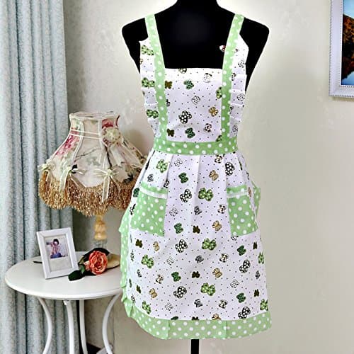 Khaopan Apron- Personalized Creative Best Women Restaurant Home Kitchen Cooking Pocket Lace Cotton Apron Dress New Color Butterfly Green