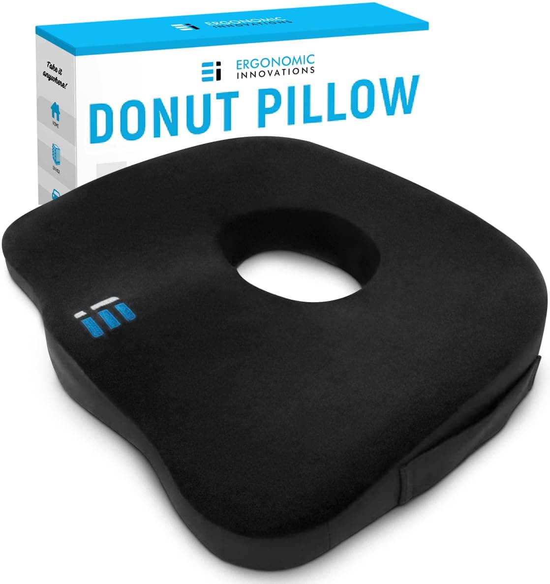 Ergonomic InnovationsOrthopedic Donut Pillow: Memory Foam Chair Seat Cushion for Tailbone and Coccyx Pain, Sciatica, and Pressure Relief - Car, Desk, and Office Chair Pad Cushions and Pillows