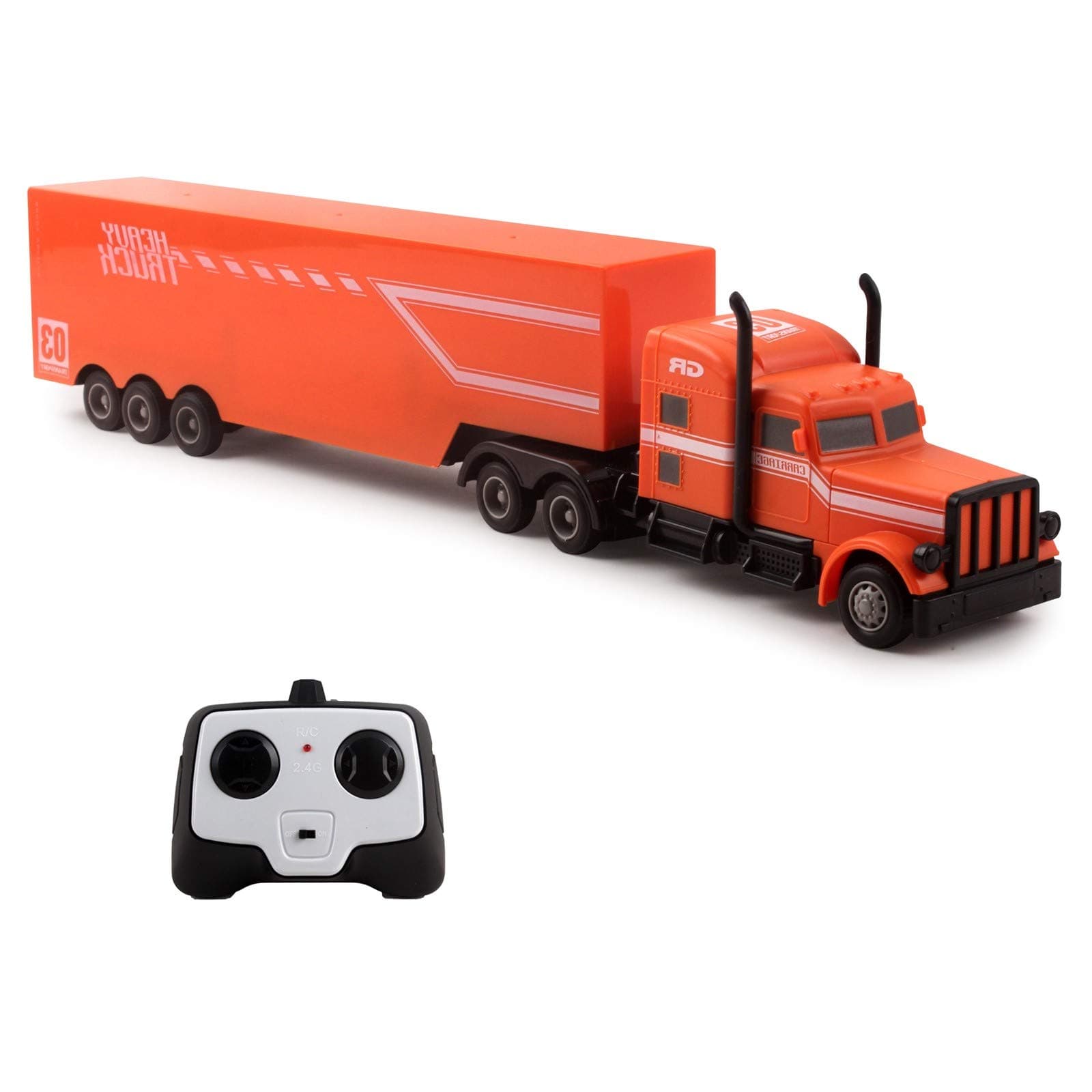 Vokodo RC Semi Truck and Trailer 18 Inch 2.4Ghz Fast Speed 1:16 Scale Rechargeable Battery Remote Control Tractor Tanker Hauler Car Big Rig 18 Wheeler Toy for 3 4 5 6 7 8 Year Boys Kids (Orange)
