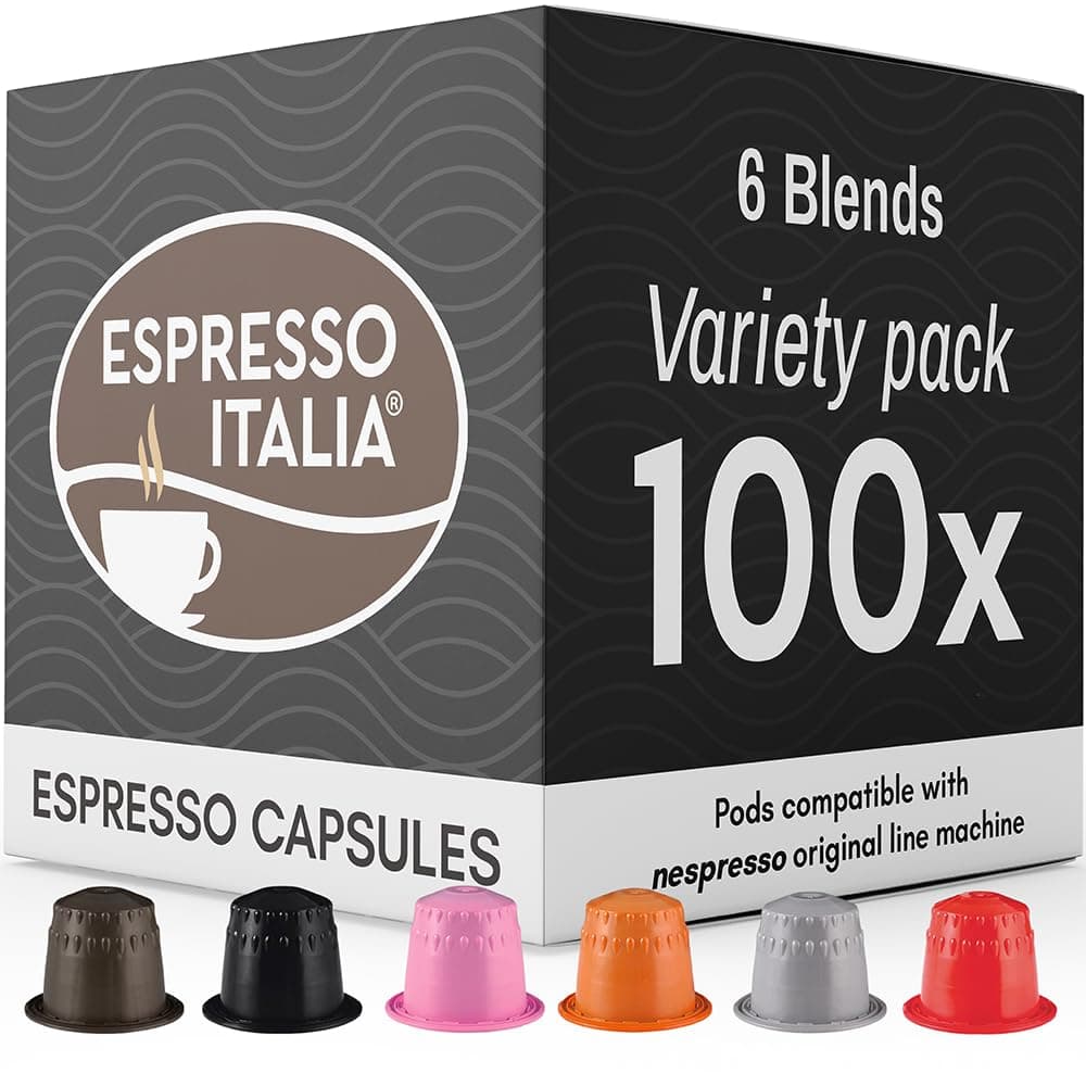 ESPRESSO ITALIA 100 Count Variety Pack - 6 Blends of Capsules compatible with Nespresso Original Line Machines, Medium-Dark Roast Assorted Italian Coffee Pods, Intensity 6-12, Arabica and Robusta.