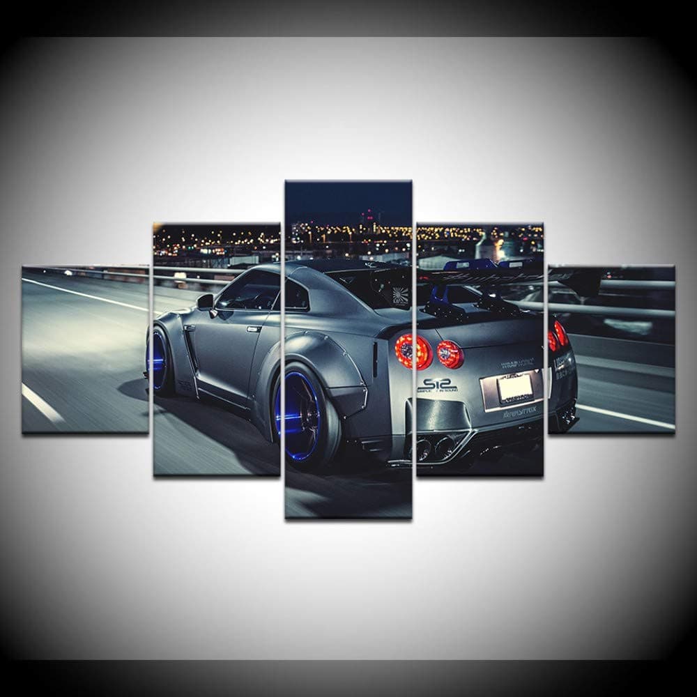xkkzka Frameless Modular Wall Art Picture Canvas Hd Printed Poster Modern Home Decor 5 Pieces Flashy Nissan Gtr Sports Car Painting -B